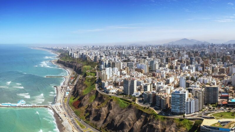 Aerial panorama of Lima, Peru along the coast