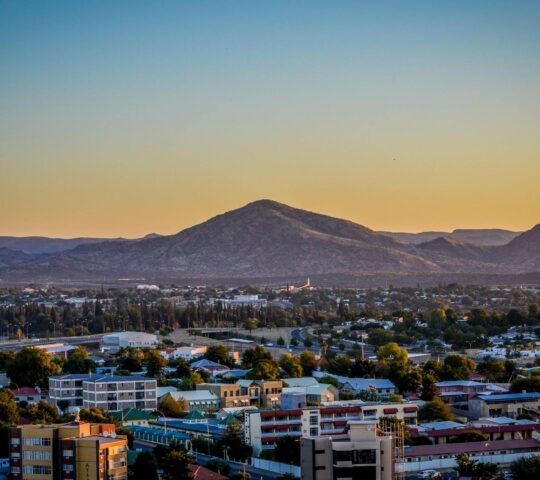 view of Windhoek, Namibia, at sunset