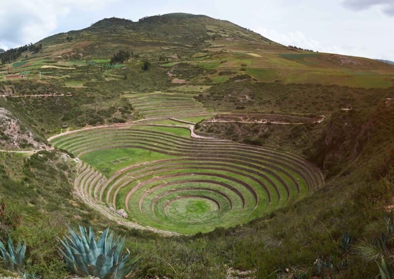 Panorama of moray sacred valley landscape in Peru