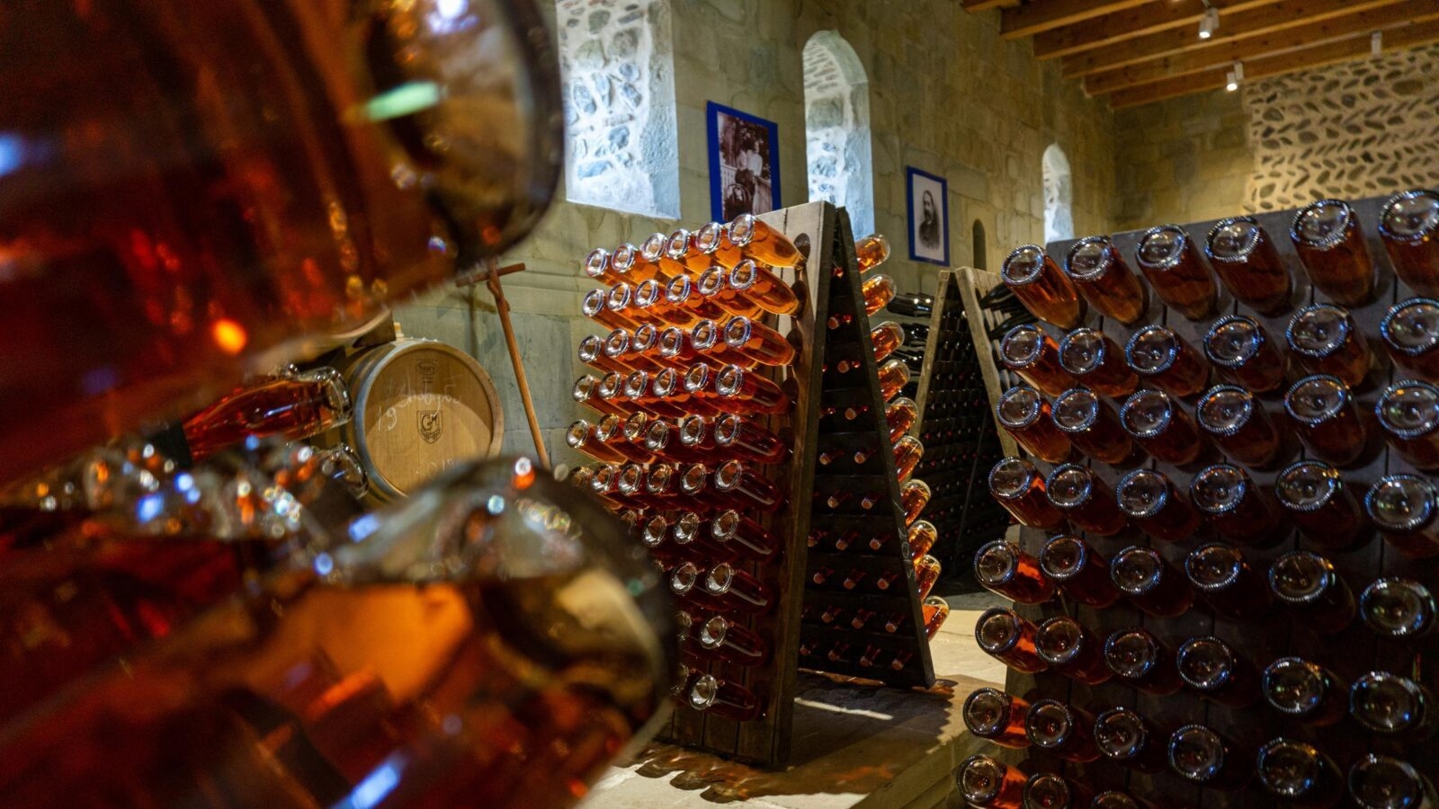 wine bottles stored in a Georgian winery