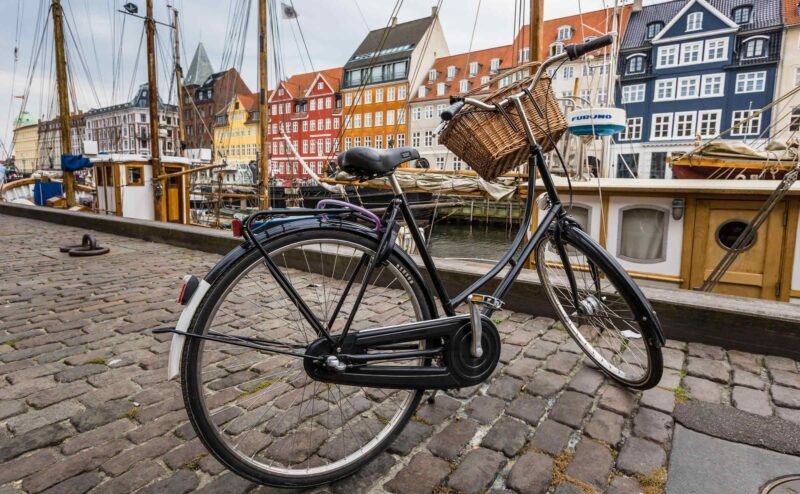 A vintage bicycle by the harbour in Copenhagen, Denmark