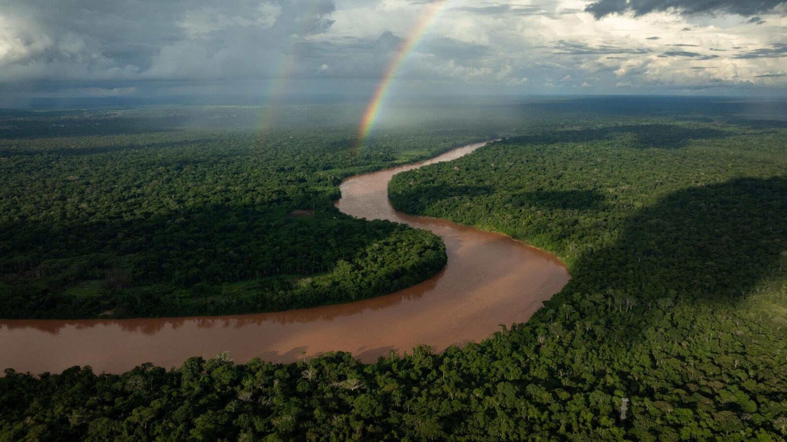 An aerial view of the Amazon River in northern Peru.