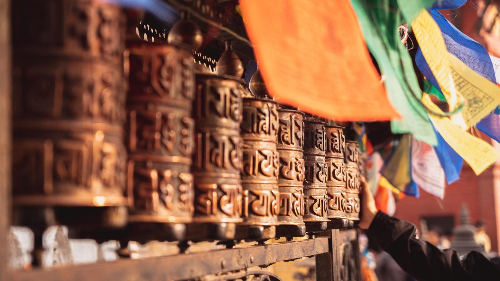 Buddhist prayer wheel at Swayambunath stupa (monkey temple) in Kathmandu, Nepal