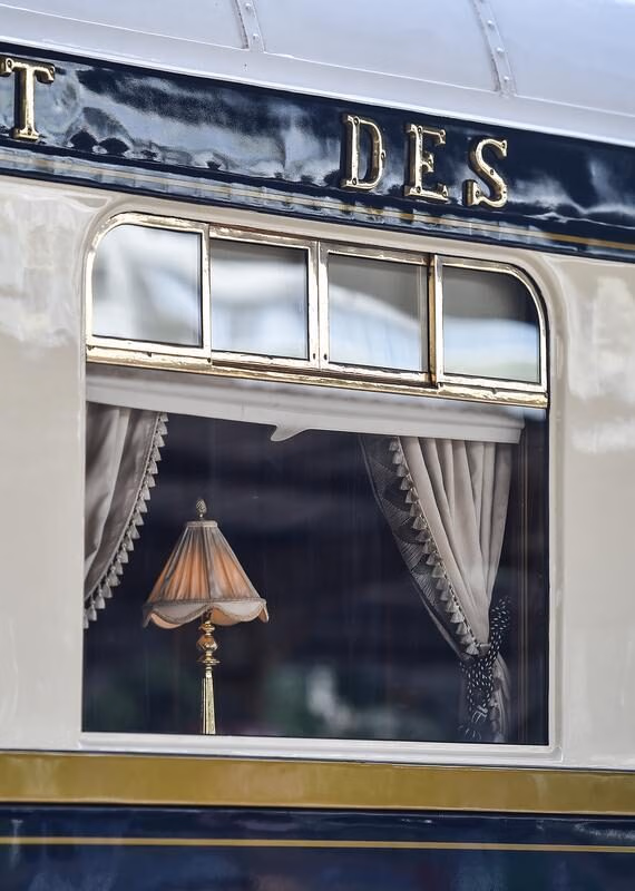 The train window of the Venice Simplon Orient Express
