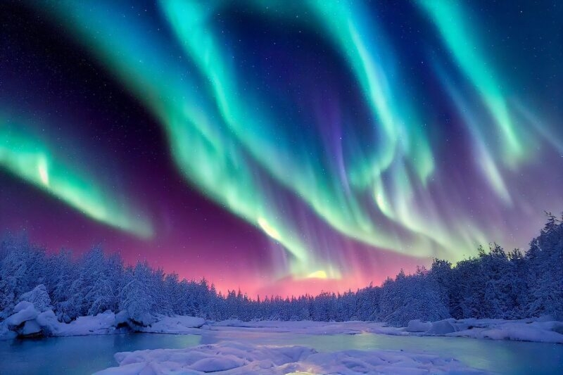 Northern lights in winter time in Norway