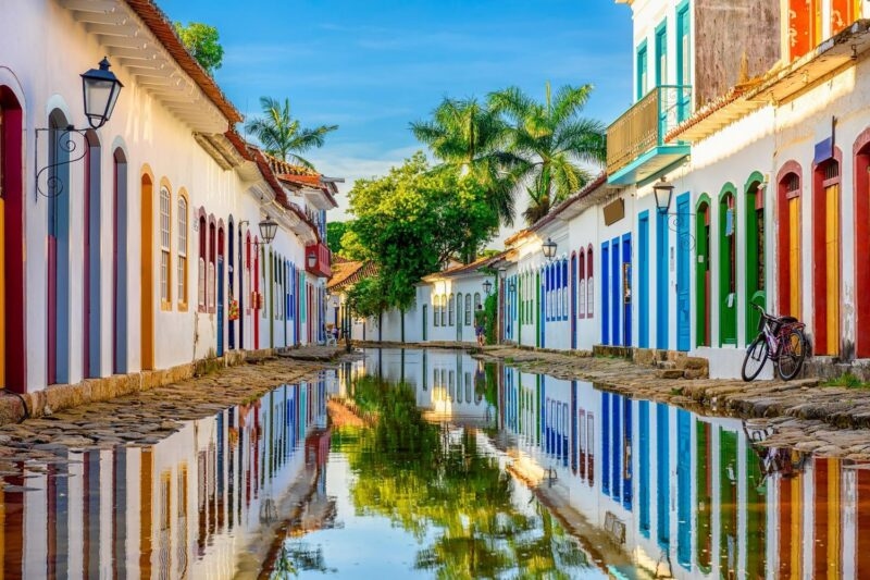 A colourful street in the historic centre of Paraty