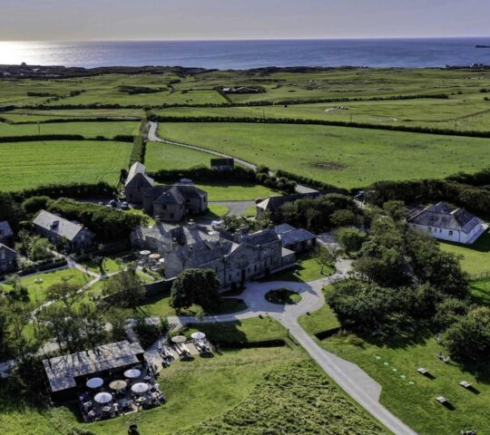 Aerial view of The Pig at Harlyn Bay hotel