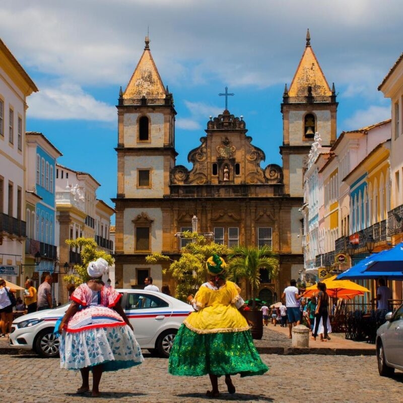 Women in colourful clothing in Pelourinho in Salvador, Brazil
