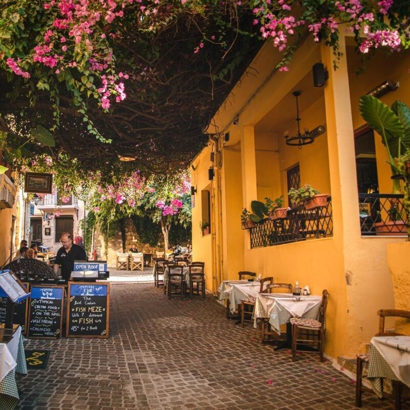 Street of Chania at evening, Crete island, Greece