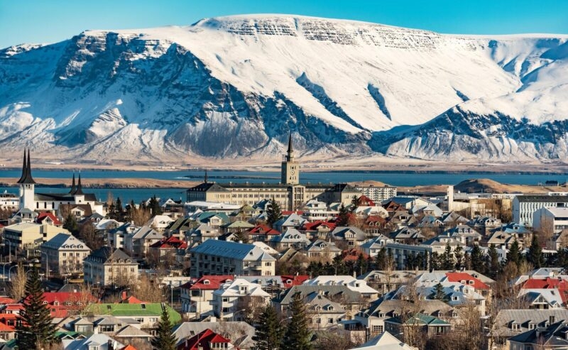 panoramic view of reykjavik at wintertime iceland