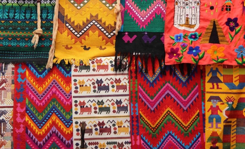 Intricately patterned, bright Guatemalan textiles