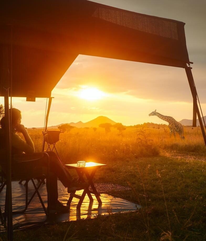 A mokoro safari on the Okavango Delta in Botswana and a tranquil moment of rest after a walking safari in Tanzania.