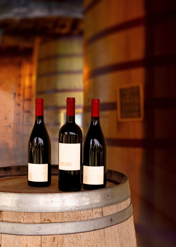 Bottles of red wine in a wine cellar in the Douro Valley