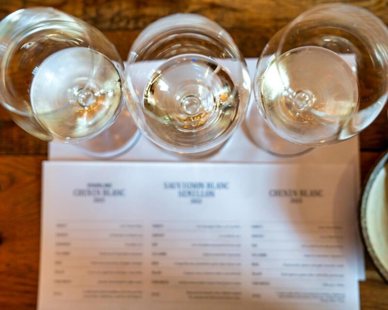 Three glasses of wine at a wine tatsing in Margaret River