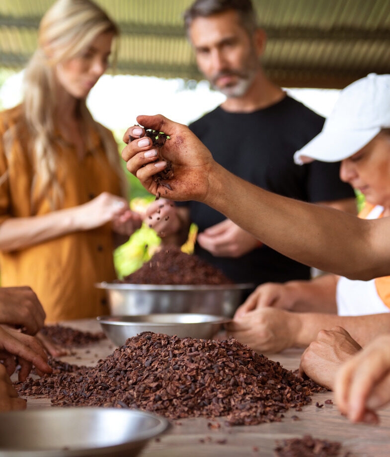 Visiting the Tabacón geothermal waterfall in the Arenal volcano area and learning how to make cacao from scratch on a traditional Costa Rican farm.