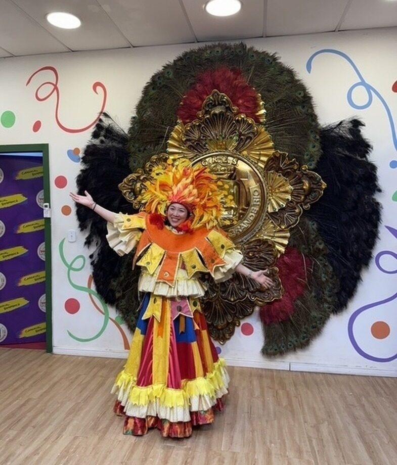 Our Jacada team trying on Carnival costumes in Brazil and a yacht cruising the Perito Moreno Glacier in Patagonia.