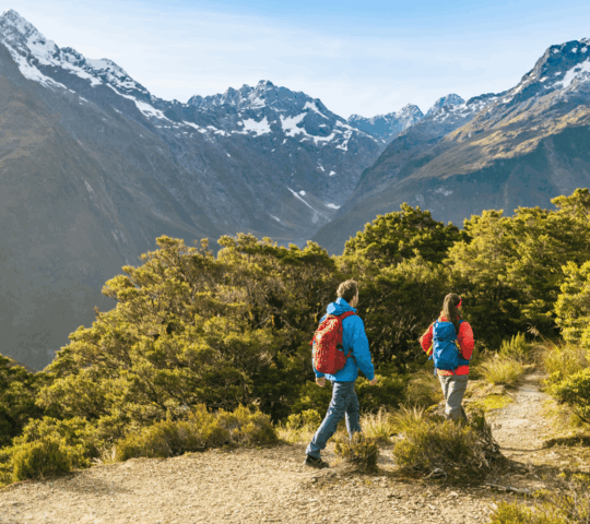 People hiking the Routeburn Track in New Zealand