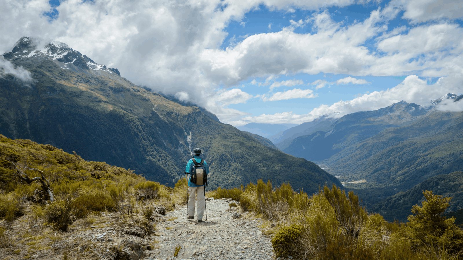 A person hiking the routeburn track in New Zealand