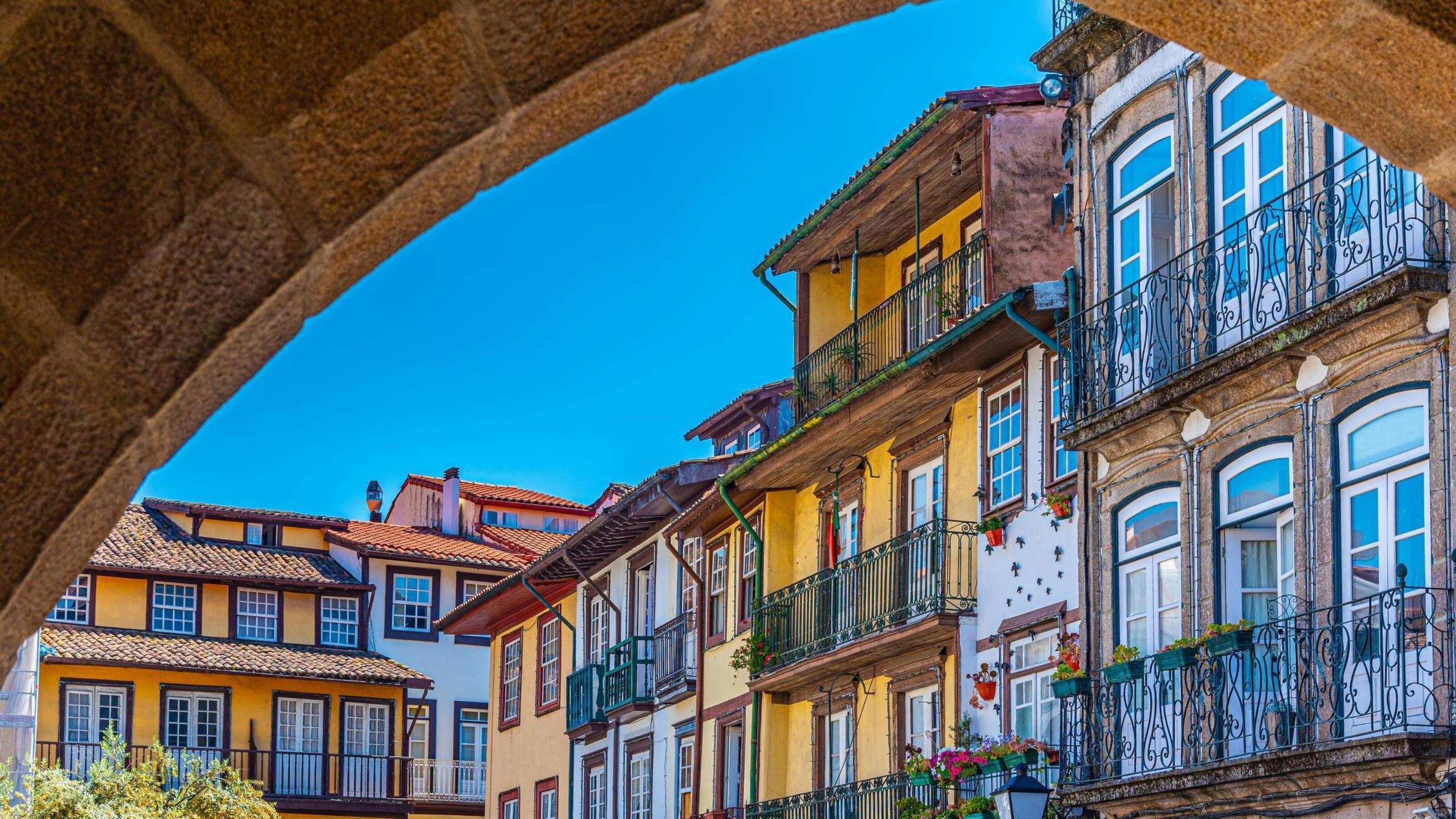 A view of the houses in the old town of Guimaraes, Portugal