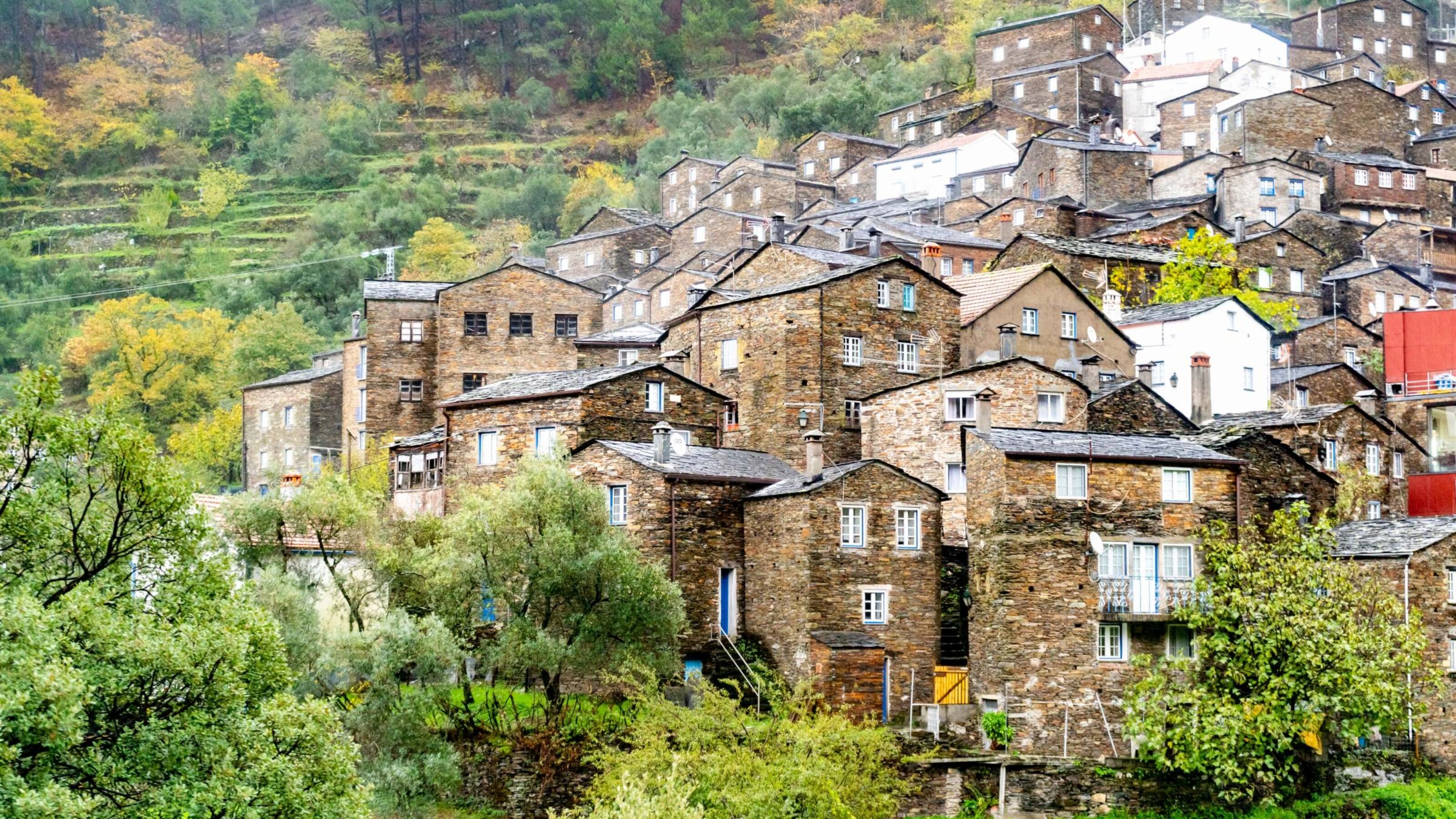 A hillside stone village in Serra da Estrela, Portugal.