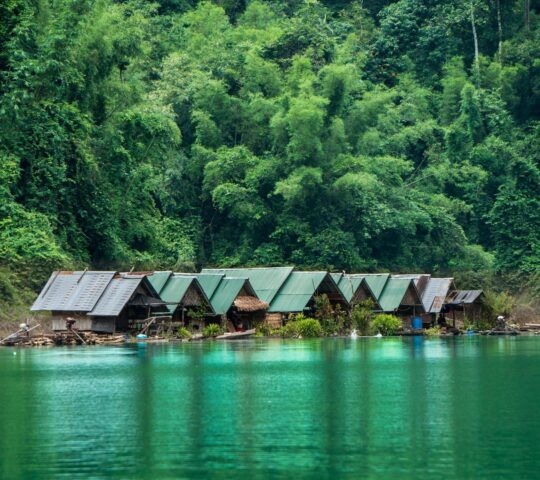 A Small indigenous settlement on the banks of a river in the jungle