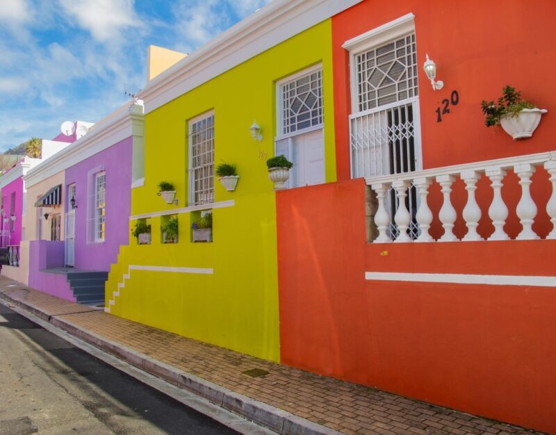 Brightly coloured buildings in the Bo Kaap District of Cape Town.