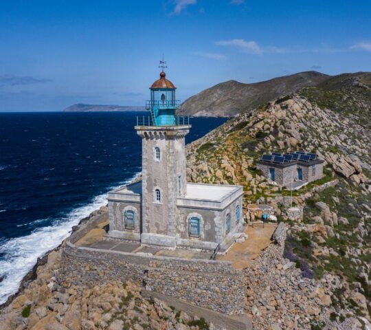 Lighthouse on a cliff at Cape Tainaron in Greece