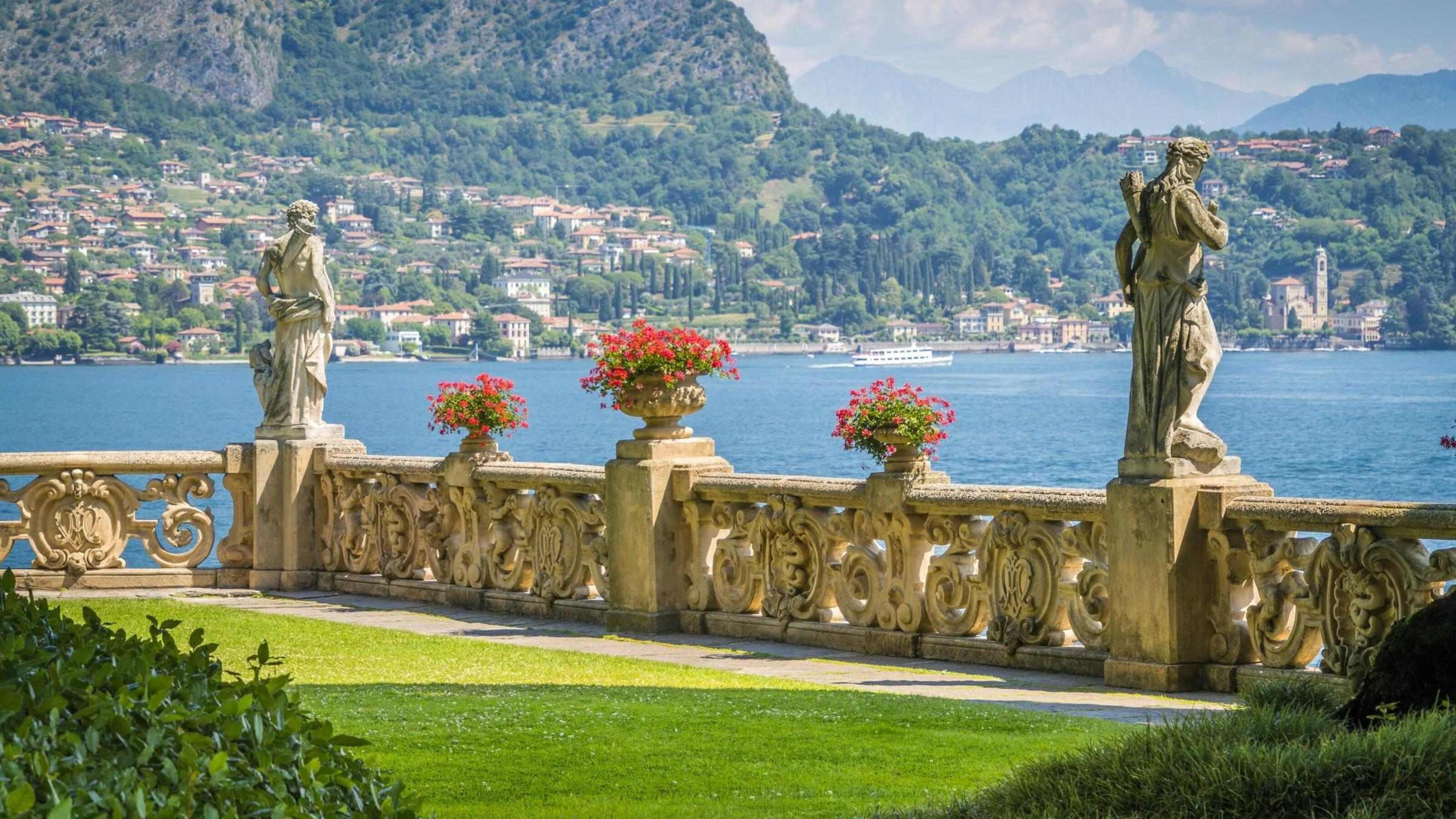 The garden area at Villa del Balbianello overlooking Lake Como in Italy.