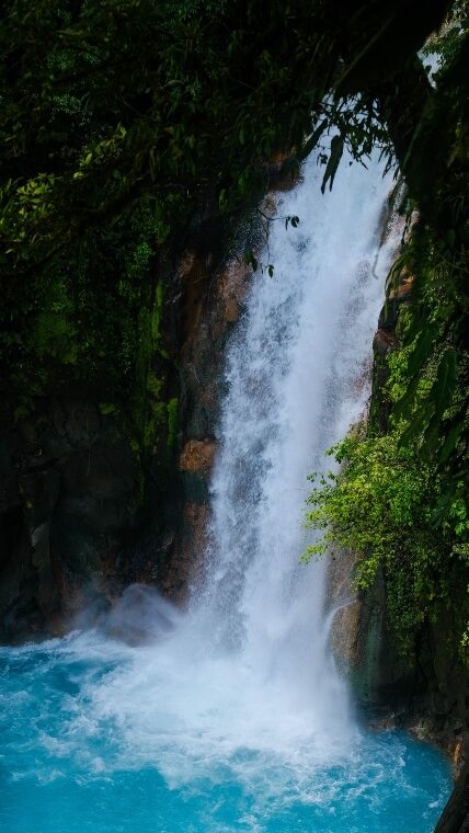 Turquoise Waterfall in a Nature Reserve Near Monteverde in the Tropical Mountains of Costa Rica