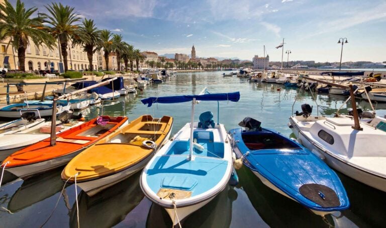 Colourful boats on display at the harbour of Split, Croatia.