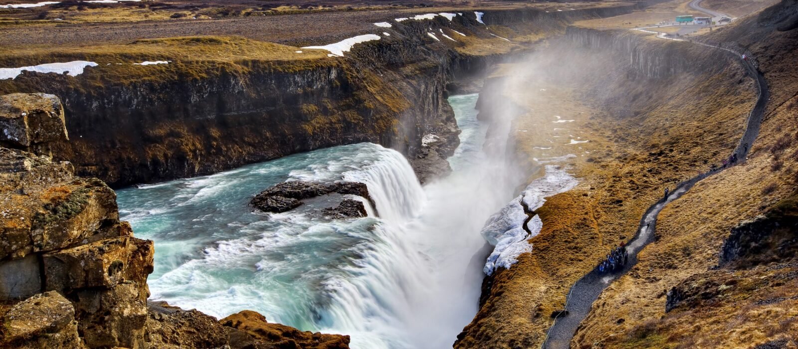 The cascading glacial water of Gullfoss Waterfall, Golden Circle, Iceland