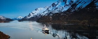 Boat at night in the Lofoten Islands, Norway