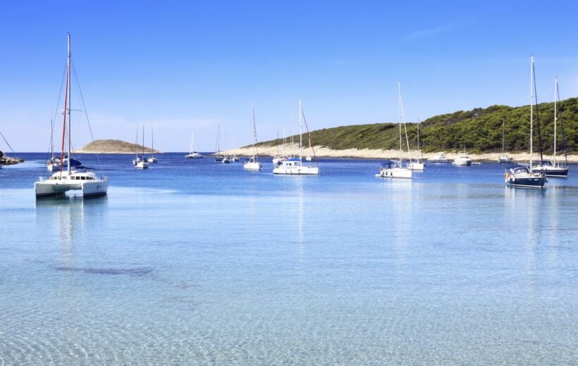 Boats in a shallow bay in Croatia