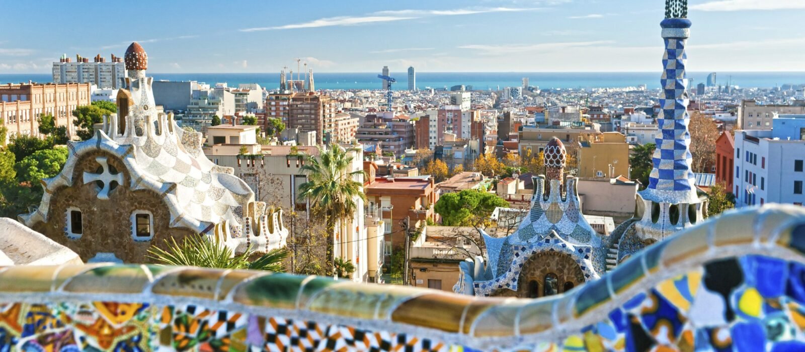 Colourful Gaudi architecture at Park Güell in Barcelona, Spain