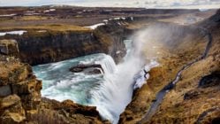 The cascading glacial water of Gullfoss Waterfall, Golden Circle, Iceland