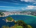 Aerial view of San Sebastian set on the beautiful azure bay.