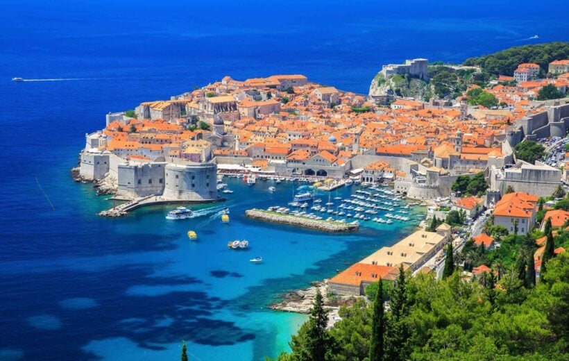 Aerial view of the old Croatian town and harbour, Dubrovnik