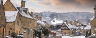 Snowy Streets Cotswolds England UK