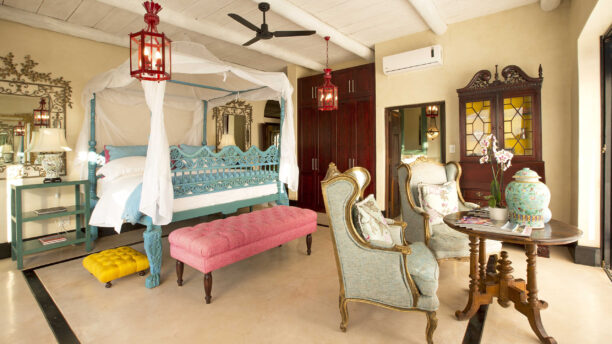 Elegant bedroom interior in the Royal Malewane, South Africa.