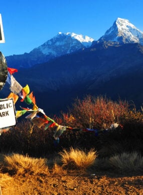 Beautiful view of Annapurna South from Poon Hill, in morning