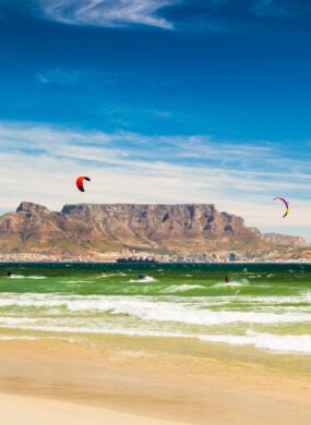 Kiteboarding near Table Mountain and Cape Town in South Africa