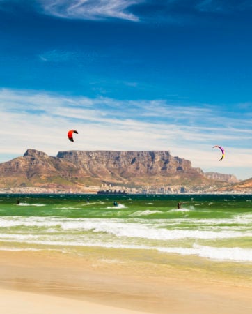 Kiteboarding near Table Mountain and Cape Town in South Africa