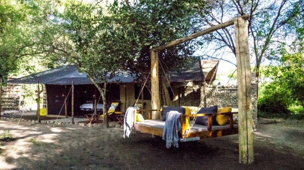 A relaxing swing bed at Forest Chem Chem, Tanzania.