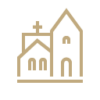 Vector art of a church drawn in bold gold lines