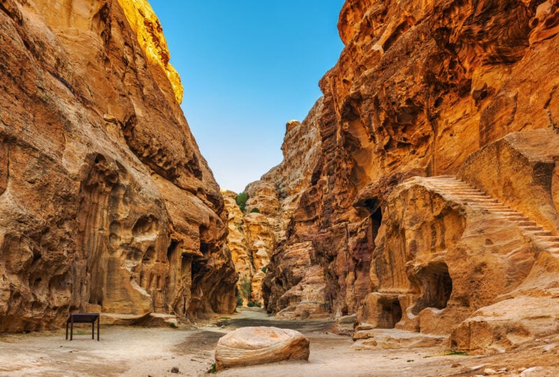 Cave dwellings in the canyon of Little Petra, Jordan, Middle East