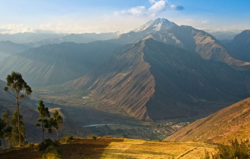 The Andes Mountains of the Sacred Valley, Peru, drenched in the light of golden hour