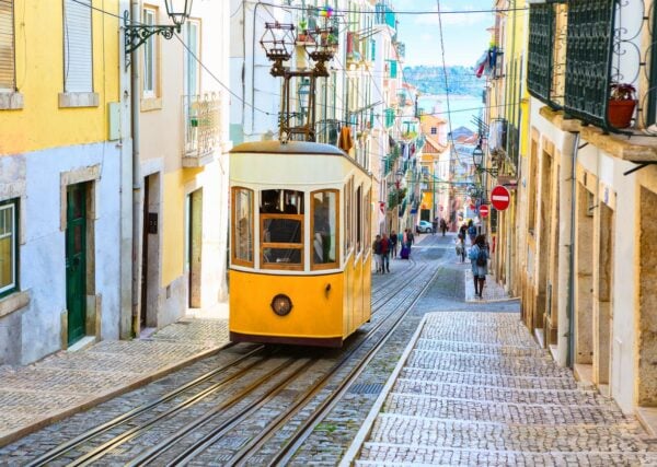 A view of the incline and Bica tram, Lisbon, Portugal.