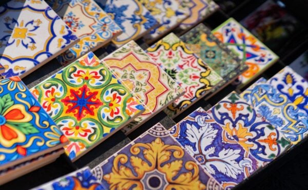 Colourful azulejo souvenir tiles in Portugal