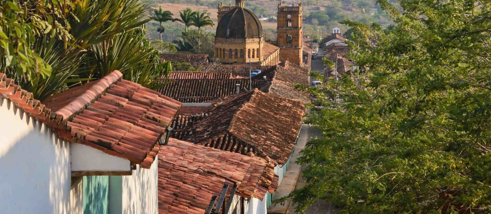 Red tiled roofs and cobblestone streets, Barichara, Santander, Colombia