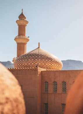 Spire of the historic fortress in the city of Nizwa, Oman.